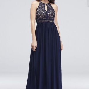 David’s Bridal Lace Keyhole Tie Back Halter Dress